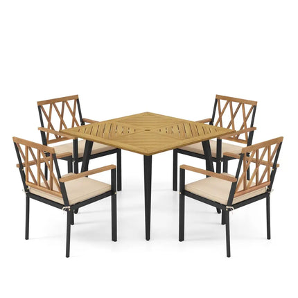 Outdoor Dining Table and Chairs with Cushions and 1.9 inches Umbrella Hole - Beige - Patio Dining Sets
