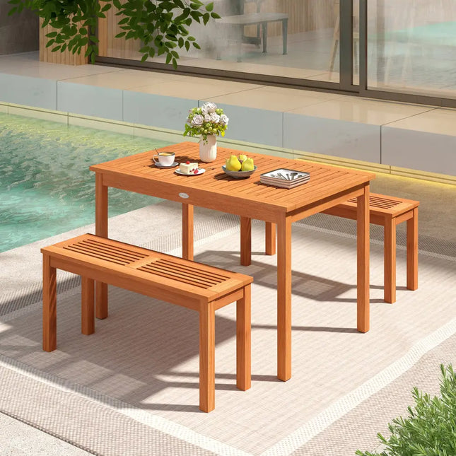 Outdoor Dining Table for 4-6 People 48 Inches Wood Rectangular Patio Table - Natural - Patio Dining Tables
