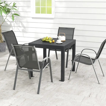 Outdoor Dining Table Set with Extendable Aluminum Table and 4 Stackable Chairs - Patio Dining Sets