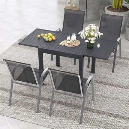 Outdoor Dining Table Set with Extendable Aluminum Table and 4 Stackable Chairs - Patio Dining Sets