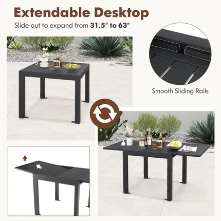 Outdoor Dining Table Set with Extendable Aluminum Table and 4 Stackable Chairs - Patio Dining Sets