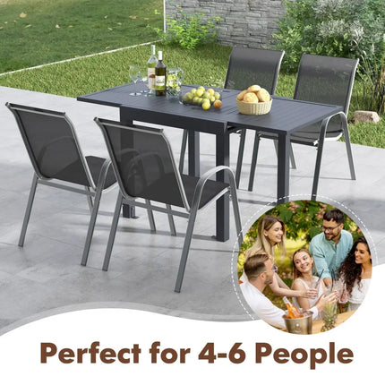 Outdoor Dining Table Set with Extendable Aluminum Table and 4 Stackable Chairs - Patio Dining Sets