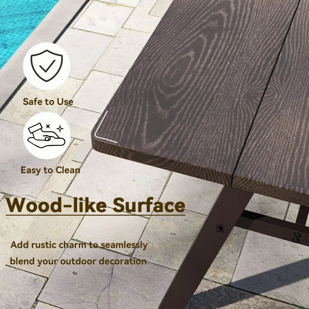 Outdoor Dining Tale for 6 with 1.93 Inch Umbrella Hole for Garden-Dark Brown - Dark Brown - Patio Dining Tables