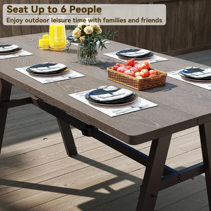 Outdoor Dining Tale for 6 with 1.93 Inch Umbrella Hole for Garden-Dark Brown - Dark Brown - Patio Dining Tables