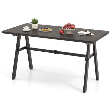 Outdoor Dining Tale for 6 with 1.93 Inch Umbrella Hole for Garden-Dark Brown - Dark Brown - Patio Dining Tables