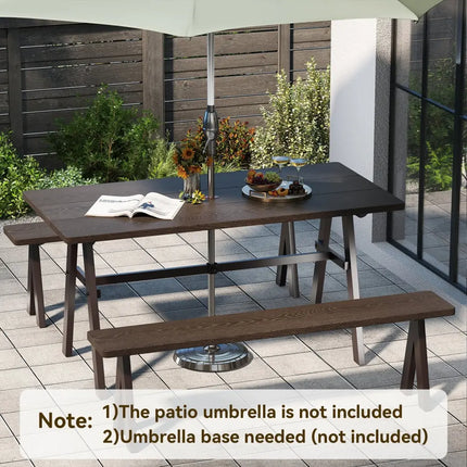 Outdoor Dining Tale for 6 with 1.93 Inch Umbrella Hole for Garden-Dark Brown - Dark Brown - Patio Dining Tables