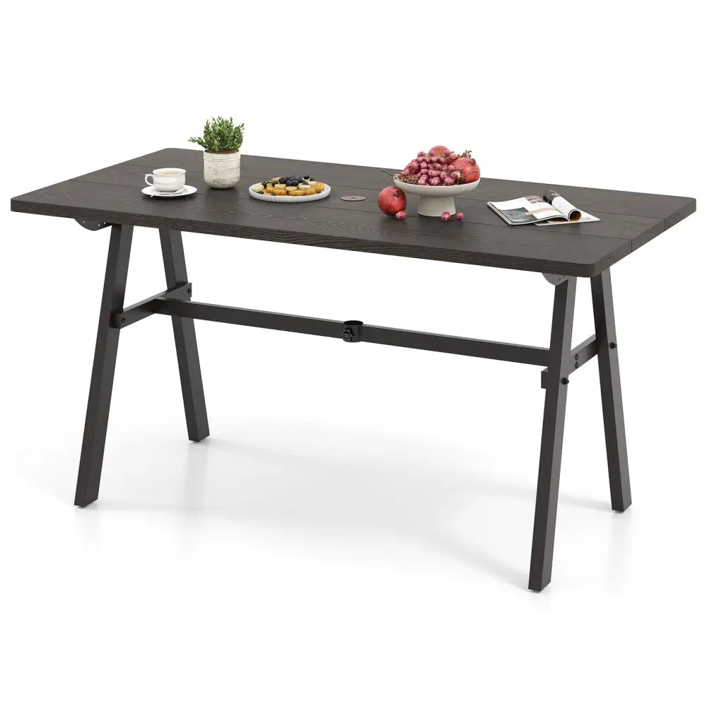 Outdoor Dining Tale for 6 with 1.93 Inch Umbrella Hole for Garden-Dark Brown - Dark Brown - Patio Dining Tables