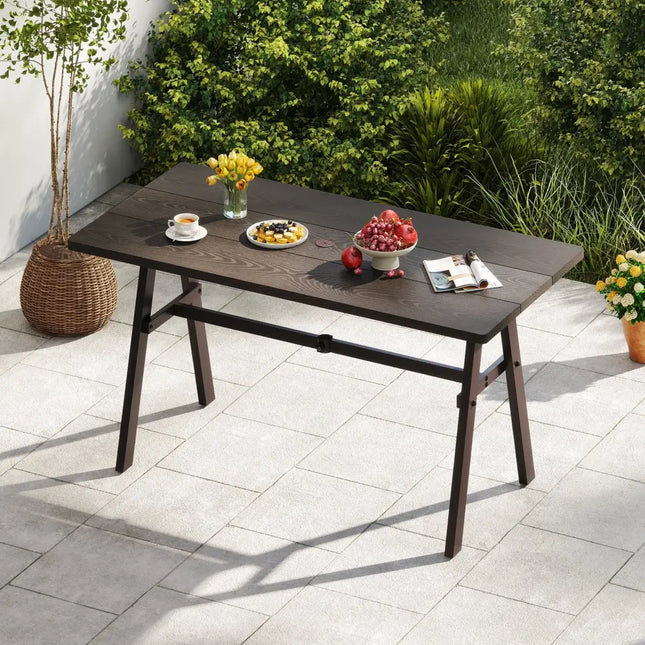 Outdoor Dining Tale for 6 with 1.93 Inch Umbrella Hole for Garden-Dark Brown - Dark Brown - Patio Dining Tables