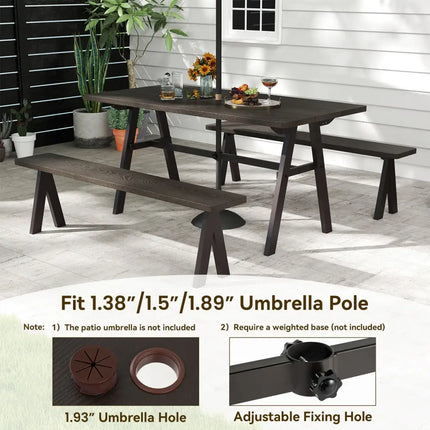 Outdoor Dining Tale for 6 with 1.93 Inch Umbrella Hole for Garden-Dark Brown - Dark Brown - Patio Dining Tables