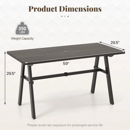 Outdoor Dining Tale for 6 with 1.93 Inch Umbrella Hole for Garden-Dark Brown - Dark Brown - Patio Dining Tables
