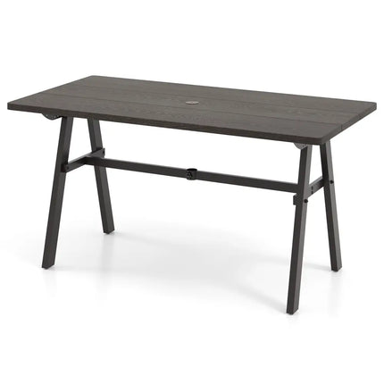 Outdoor Dining Tale for 6 with 1.93 Inch Umbrella Hole for Garden-Dark Brown - Dark Brown - Patio Dining Tables
