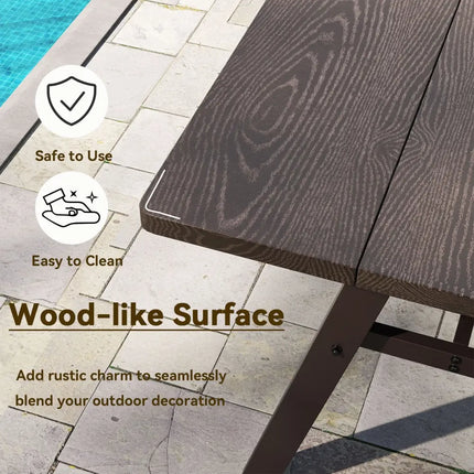 Outdoor Dining Tale for 6 with 1.93 Inch Umbrella Hole for Garden-Dark Brown - Dark Brown - Patio Dining Tables