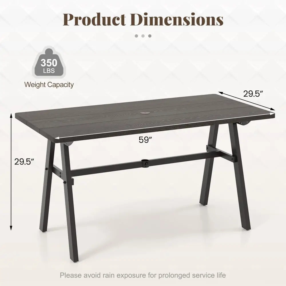 Outdoor Dining Tale for 6 with 1.93 Inch Umbrella Hole for Garden-Dark Brown - Dark Brown - Patio Dining Tables