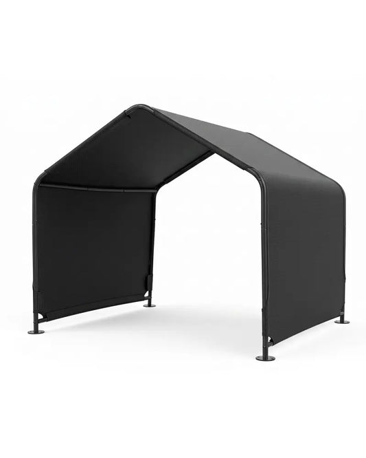 Outdoor Dog Shade Shelter with Waterproof Roof and Ground Stakes for Deck-Black - Black - Dog Kennels