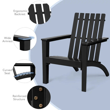 Outdoor Durable Patio Acacia Wood Adirondack Lounge Armchair-Black - Black - Adirondack Chairs