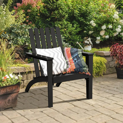 Outdoor Durable Patio Acacia Wood Adirondack Lounge Armchair-Black - Black - Adirondack Chairs