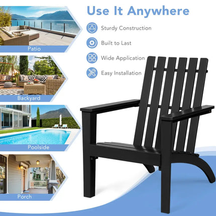 Outdoor Durable Patio Acacia Wood Adirondack Lounge Armchair-Black - Black - Adirondack Chairs