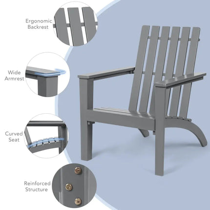 Outdoor Durable Patio Acacia Wood Adirondack Lounge Armchair-Gray - Gray - Adirondack Chairs