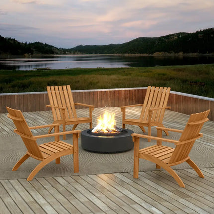 Outdoor Durable Patio Acacia Wood Adirondack Lounge Armchair-Natural - Natural - Adirondack Chairs