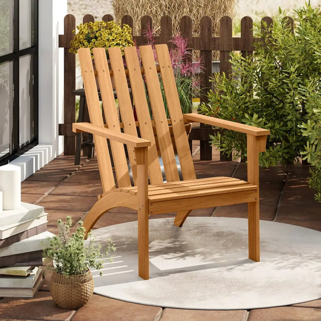 Outdoor Durable Patio Acacia Wood Adirondack Lounge Armchair-Natural - Natural - Adirondack Chairs