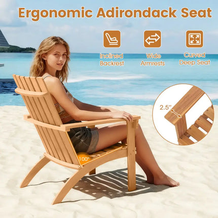 Outdoor Durable Patio Acacia Wood Adirondack Lounge Armchair-Natural - Natural - Adirondack Chairs
