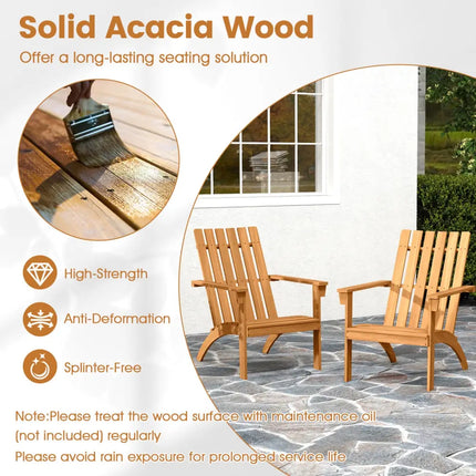 Outdoor Durable Patio Acacia Wood Adirondack Lounge Armchair-Natural - Natural - Adirondack Chairs