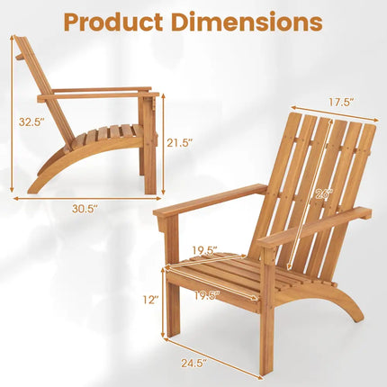 Outdoor Durable Patio Acacia Wood Adirondack Lounge Armchair-Natural - Natural - Adirondack Chairs
