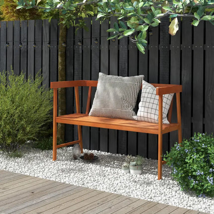 Outdoor Eucalyptus Wood Bench with Backrest and Armrests - Natural - Outdoor Benches