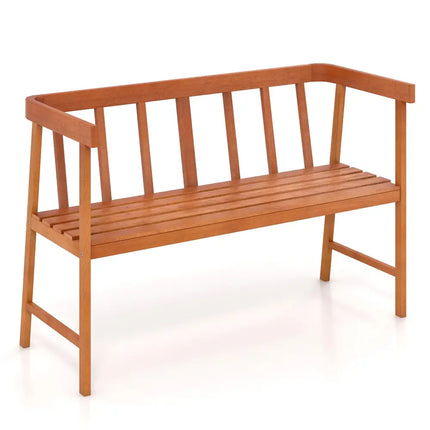 Outdoor Eucalyptus Wood Bench with Backrest and Armrests - Natural - Outdoor Benches