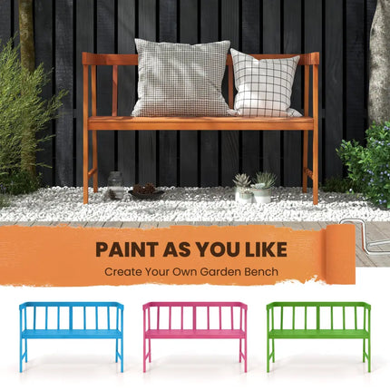 Outdoor Eucalyptus Wood Bench with Backrest and Armrests - Natural - Outdoor Benches