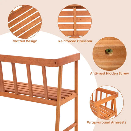 Outdoor Eucalyptus Wood Bench with Backrest and Armrests - Natural - Outdoor Benches