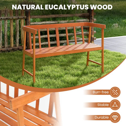 Outdoor Eucalyptus Wood Bench with Backrest and Armrests - Natural - Outdoor Benches