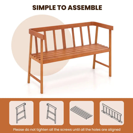 Outdoor Eucalyptus Wood Bench with Backrest and Armrests - Natural - Outdoor Benches