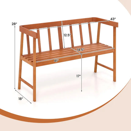 Outdoor Eucalyptus Wood Bench with Backrest and Armrests - Natural - Outdoor Benches