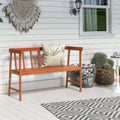 Outdoor Eucalyptus Wood Bench with Backrest and Armrests - Natural - Outdoor Benches