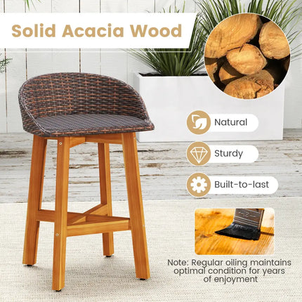 Outdoor Faux Rattan Bar Chairs Set of 2 with Ergonomic Backrests and Footrests-Brown - Brown - Patio Dining Chairs