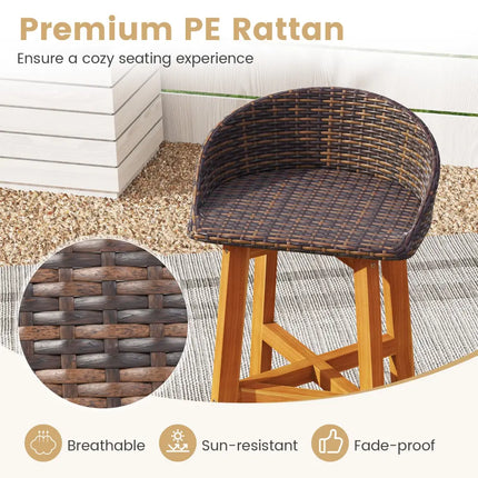 Outdoor Faux Rattan Bar Chairs Set of 2 with Ergonomic Backrests and Footrests-Brown - Brown - Patio Dining Chairs