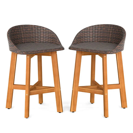 Outdoor Faux Rattan Bar Chairs Set of 2 with Ergonomic Backrests and Footrests-Brown - Brown - Patio Dining Chairs