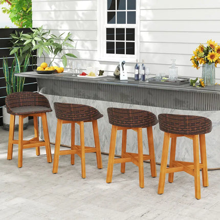 Outdoor Faux Rattan Bar Chairs Set of 2 with Ergonomic Backrests and Footrests-Brown - Brown - Patio Dining Chairs