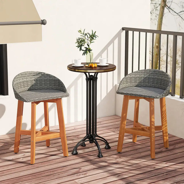 Outdoor Faux Rattan Bar Chairs Set of 2 with Ergonomic Backrests and Footrests-Gray - Gray - Patio Dining Chairs