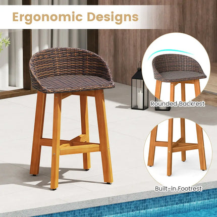 Outdoor Faux Rattan Bar Chairs Set of 2 with Ergonomic Backrests and Footrests-Brown - Brown - Patio Dining Chairs