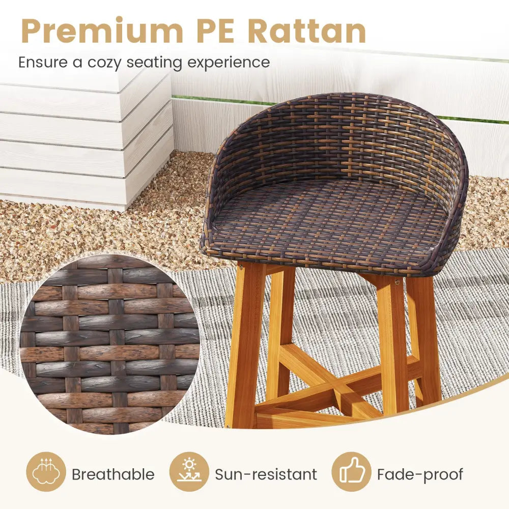 Outdoor Faux Rattan Bar Chairs Set of 2 with Ergonomic Backrests and Footrests-Brown - Brown - Patio Dining Chairs
