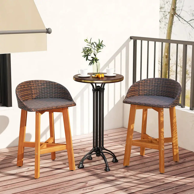 Outdoor Faux Rattan Bar Chairs Set of 2 with Ergonomic Backrests and Footrests-Brown - Brown - Patio Dining Chairs