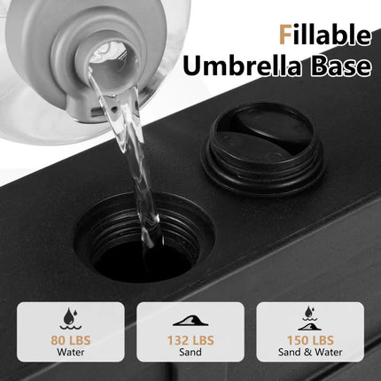 Outdoor Fillable Umbrella Base with Wheels Water Sand Weighted Umbrella Stand-Black - Black - Outdoor Umbrella Bases