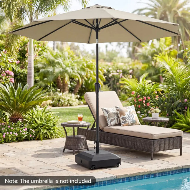 Outdoor Fillable Umbrella Base with Wheels Water Sand Weighted Umbrella Stand-Black - Black - Outdoor Umbrella Bases