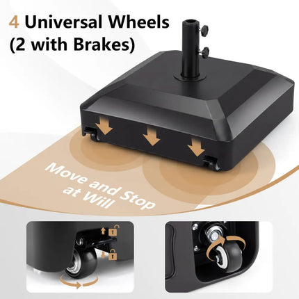 Outdoor Fillable Umbrella Base with Wheels Water Sand Weighted Umbrella Stand-Black - Black - Outdoor Umbrella Bases