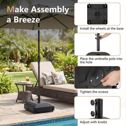Outdoor Fillable Umbrella Base with Wheels Water Sand Weighted Umbrella Stand-Black - Black - Outdoor Umbrella Bases