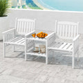 Outdoor Fir Wood Loveseat with 2-Tier Side Table and 1.96’’ Umbrella Hole-White - White - Patio Conversation Sets