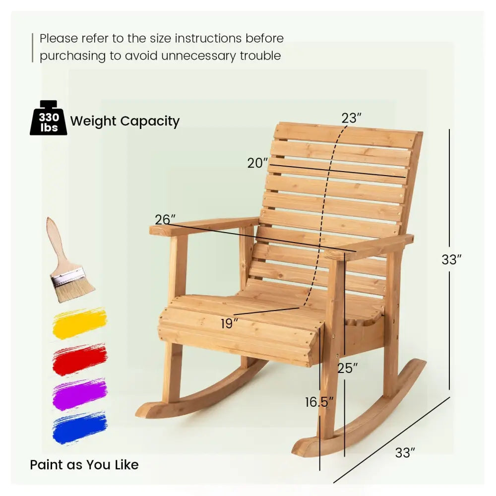 Outdoor Fir Wood Rocking Chair with High Backrest-Brown - Natural - Patio Rocking Chairs & Gliders