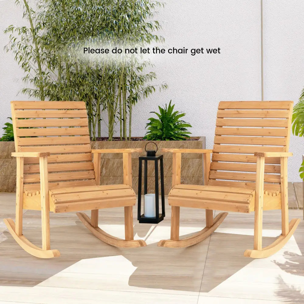 Outdoor Fir Wood Rocking Chair with High Backrest-Brown - Natural - Patio Rocking Chairs & Gliders